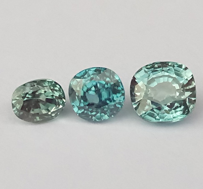 Natural Blue Zircon 3 stones 0.97-1.33-1.80 ct.